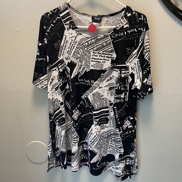 JOSTAR Poly‎ Spandex Stretch Knit TOP CAPRI PANT SET newspaper - Picture 7 of 11